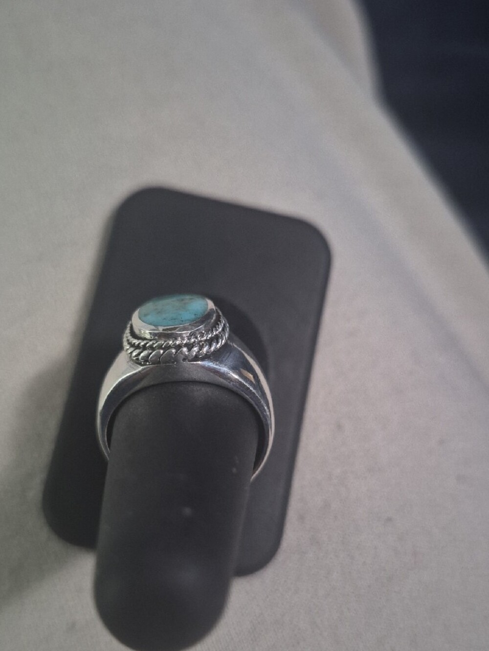 Turquoise Stone Men's Silver Ring - Blue Green Oval Cabochon - Picture 11 of 11